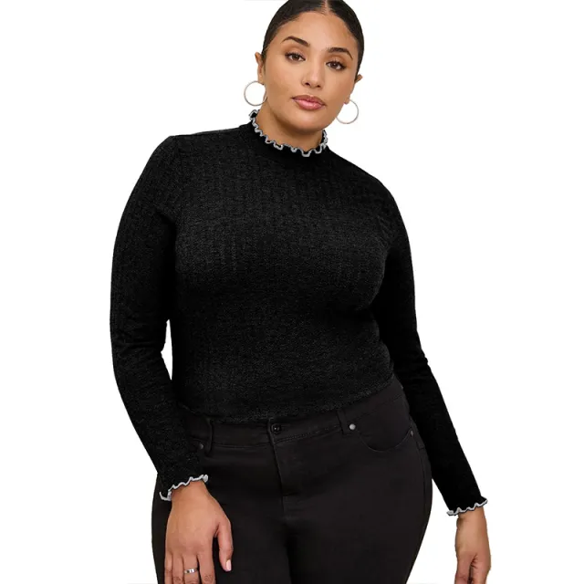 Women's Half high Collar Long Sleeves T shirt Slim Bottoming Shirt Black - Shop at LoveMi
