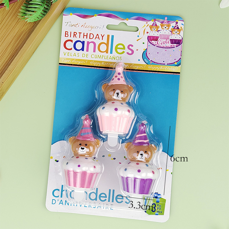 Cake Bear Candle Pink Purple