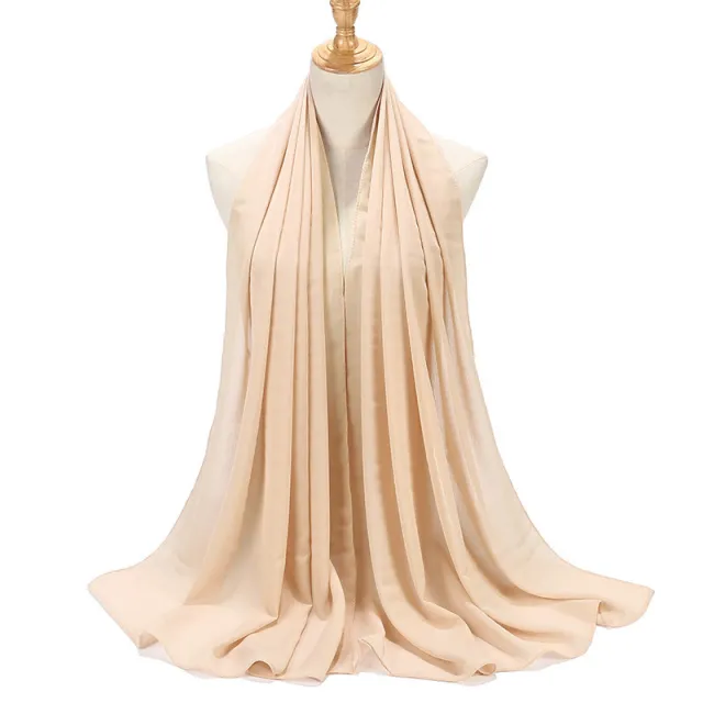 Natural Wrinkle Monochrome Chiffon Scarf Breathable Pleated Women's Toe Cap Scarf Beige - Shop at LoveMi
