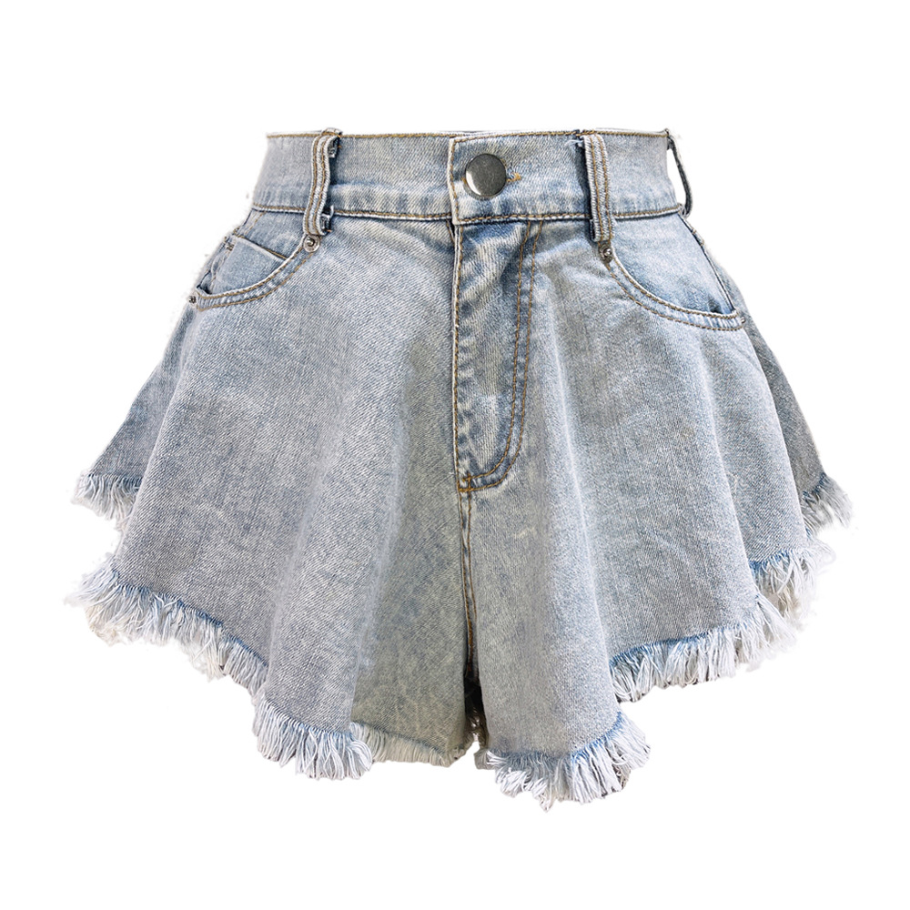 High Waist Loose fitting Tassel Denim Shorts For Women Blue - Shop at LoveMi