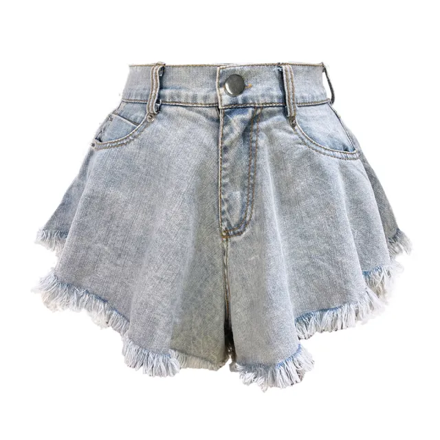High Waist Loose fitting Tassel Denim Shorts For Women Blue - Shop at LoveMi