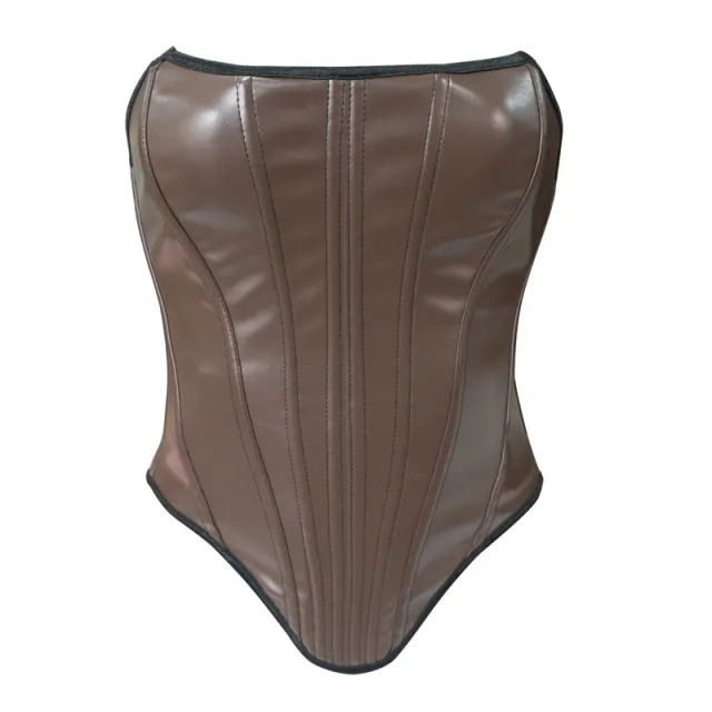 Leather Shaping Chest wrapped Off shoulder Vest Brown - Shop at LoveMi