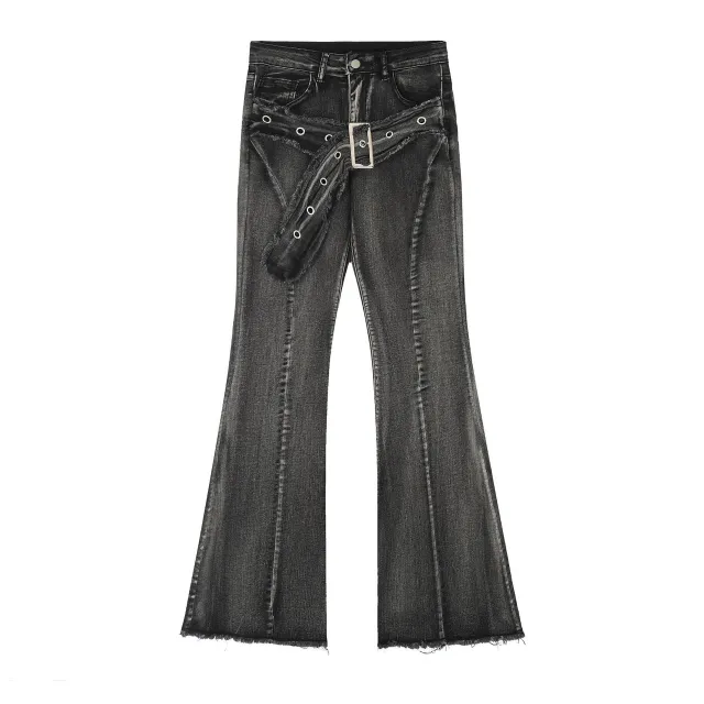 Jeans Women's Frayed Flared Pants Stretch Pants Black - Shop at LoveMi