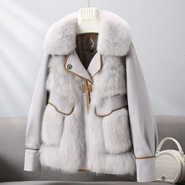 Women's Fashionable Faux Fox Fur Coat Light Gray - Shop at LoveMi