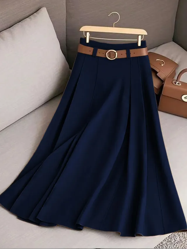 Women's Casual Pleated Skirt Can Be Printed Blue - Shop at LoveMi