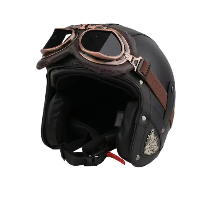 Electric Car Motorcycle Retro Four Seasons Leather Motorcycle Helmet
