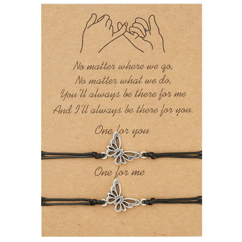 Butterfly Wax Line Woven Adjustable Card Bracelet Ornament - Black