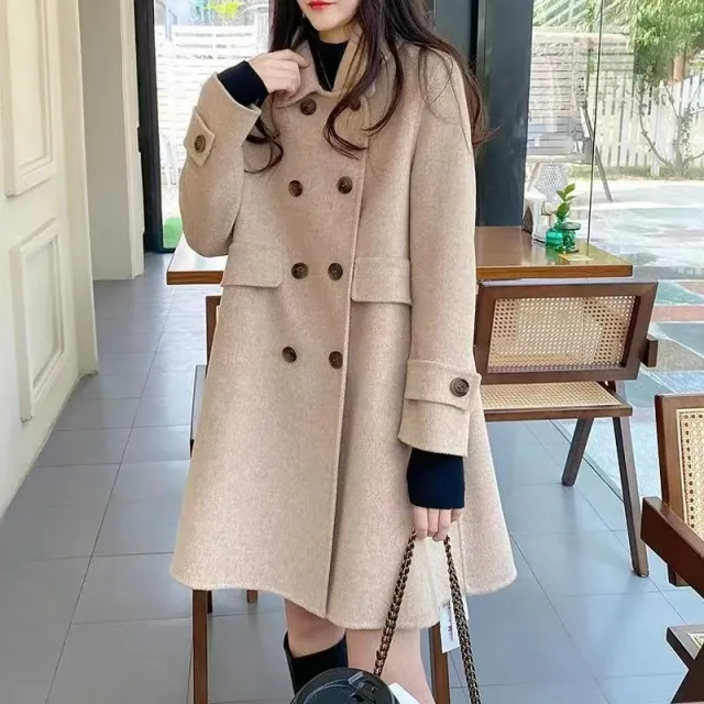 Mid length Korean Style Doll Collar Autumn And Winter Woolen Woolen Coat Oatmeal Color Xl - Shop at LoveMi