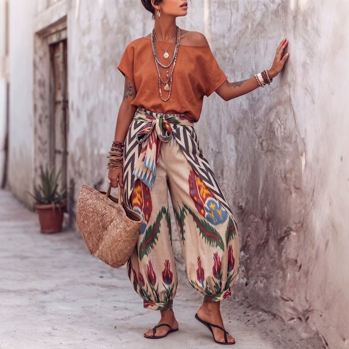 Womens Printed Top And Pants Two-piece Set