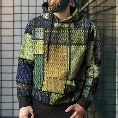 Splicing Plaid Printed Hooded Sweatshirt Yx1546 - Shop at LoveMi