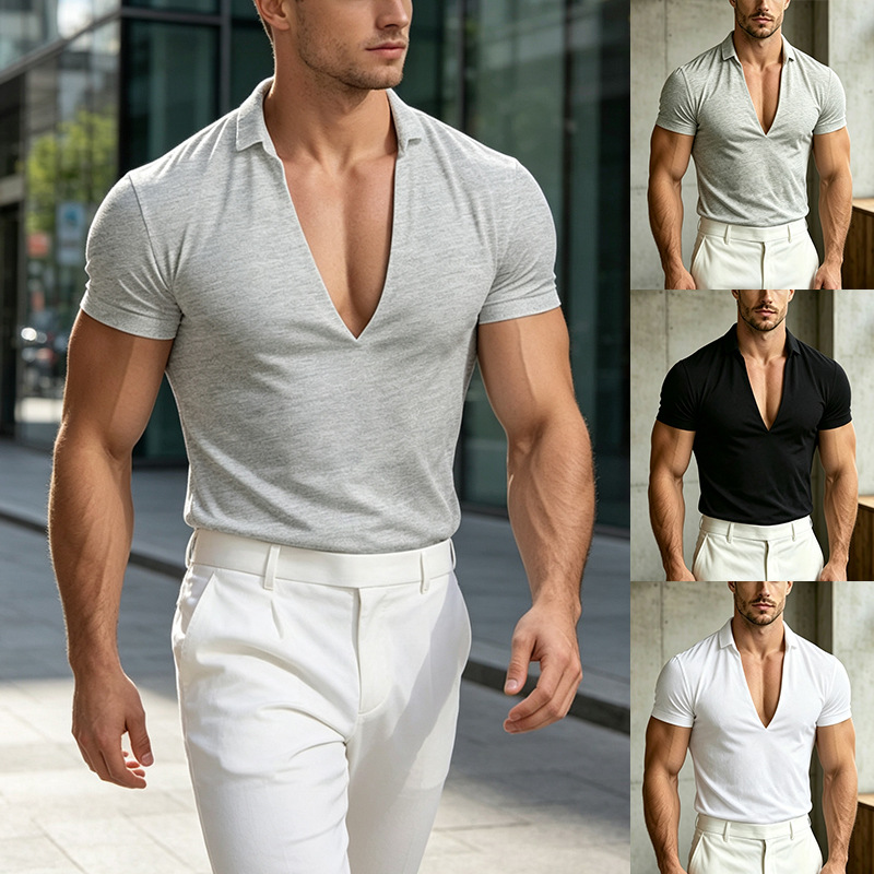 Casual Mens V-neck Short-sleeve T-shirt