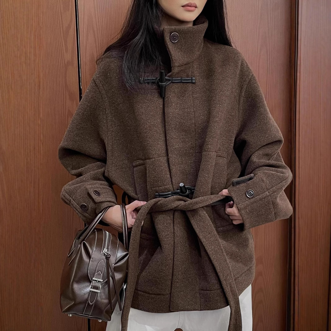 Women's High-neck Coat With Horn-button Closure