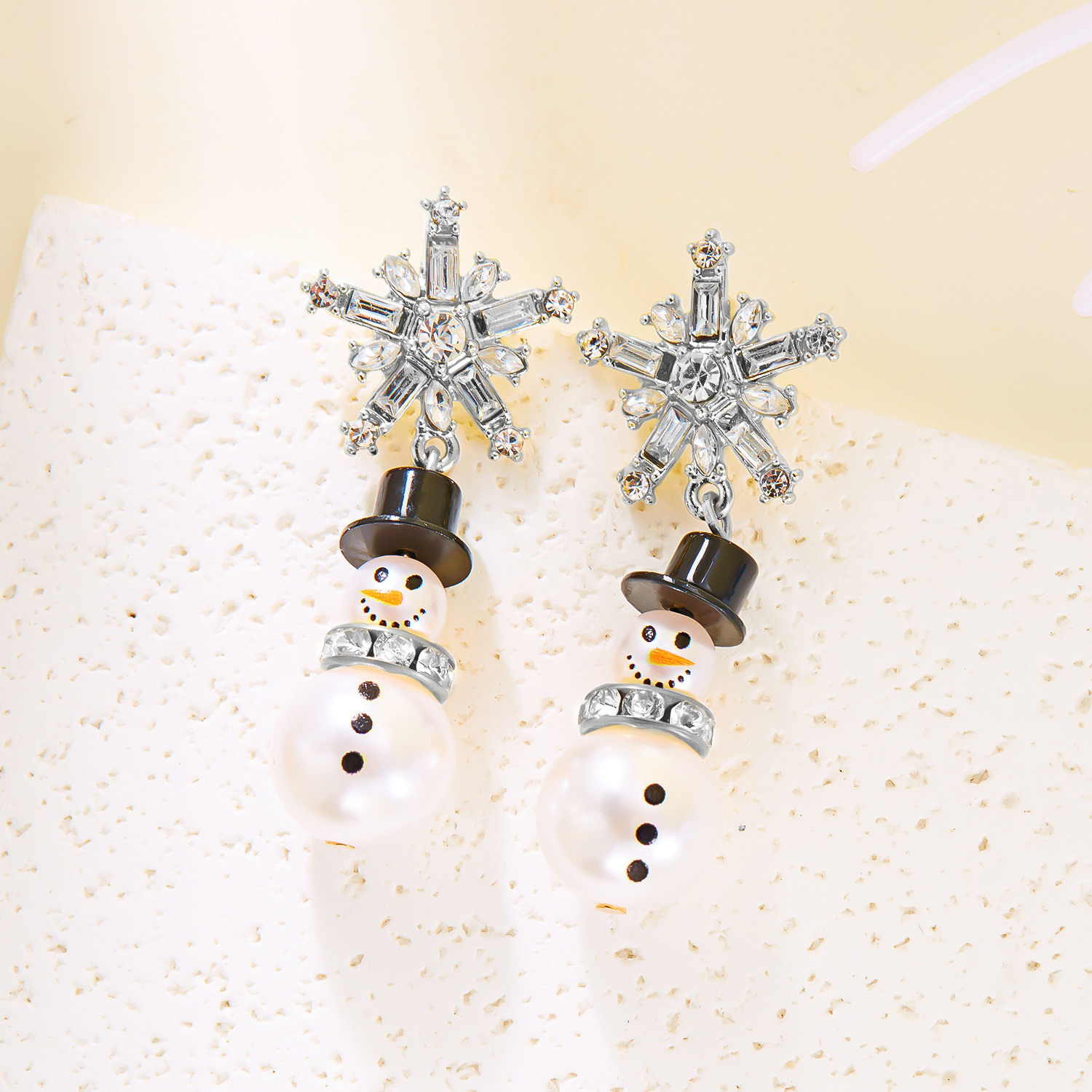Christmas Cross-border Diamond Snowflake Pearl Hat Snowman Earrings