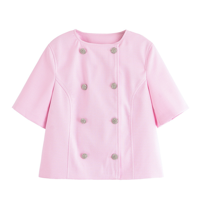 Short Sleeve Double Breasted Top High Waist Trousers