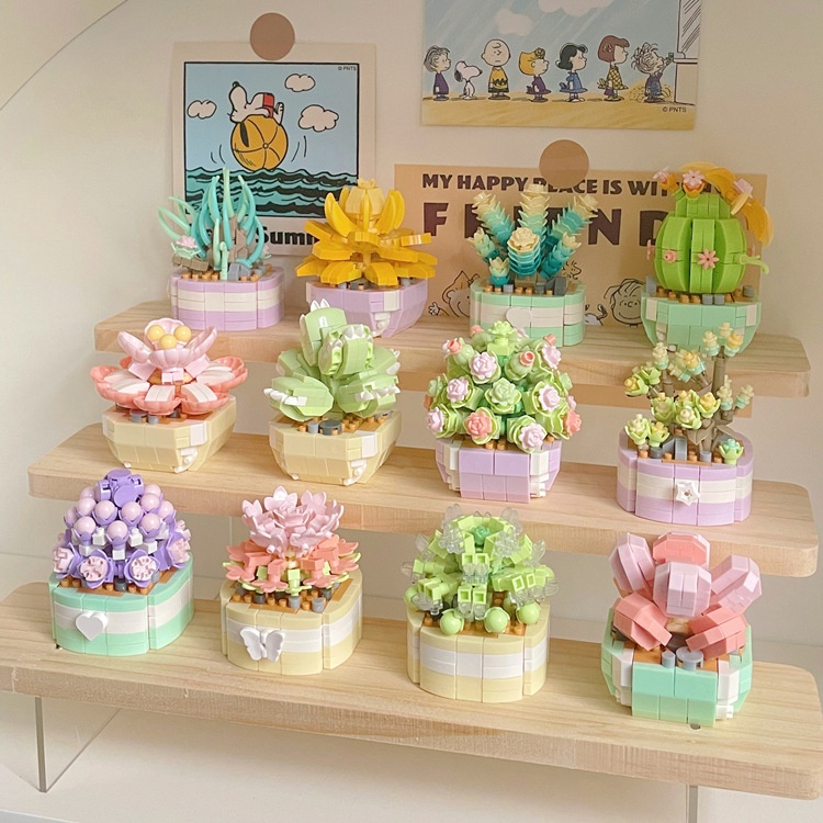 Simulation Succulent Building Blocks Children's Micro-particle Assembly Pot