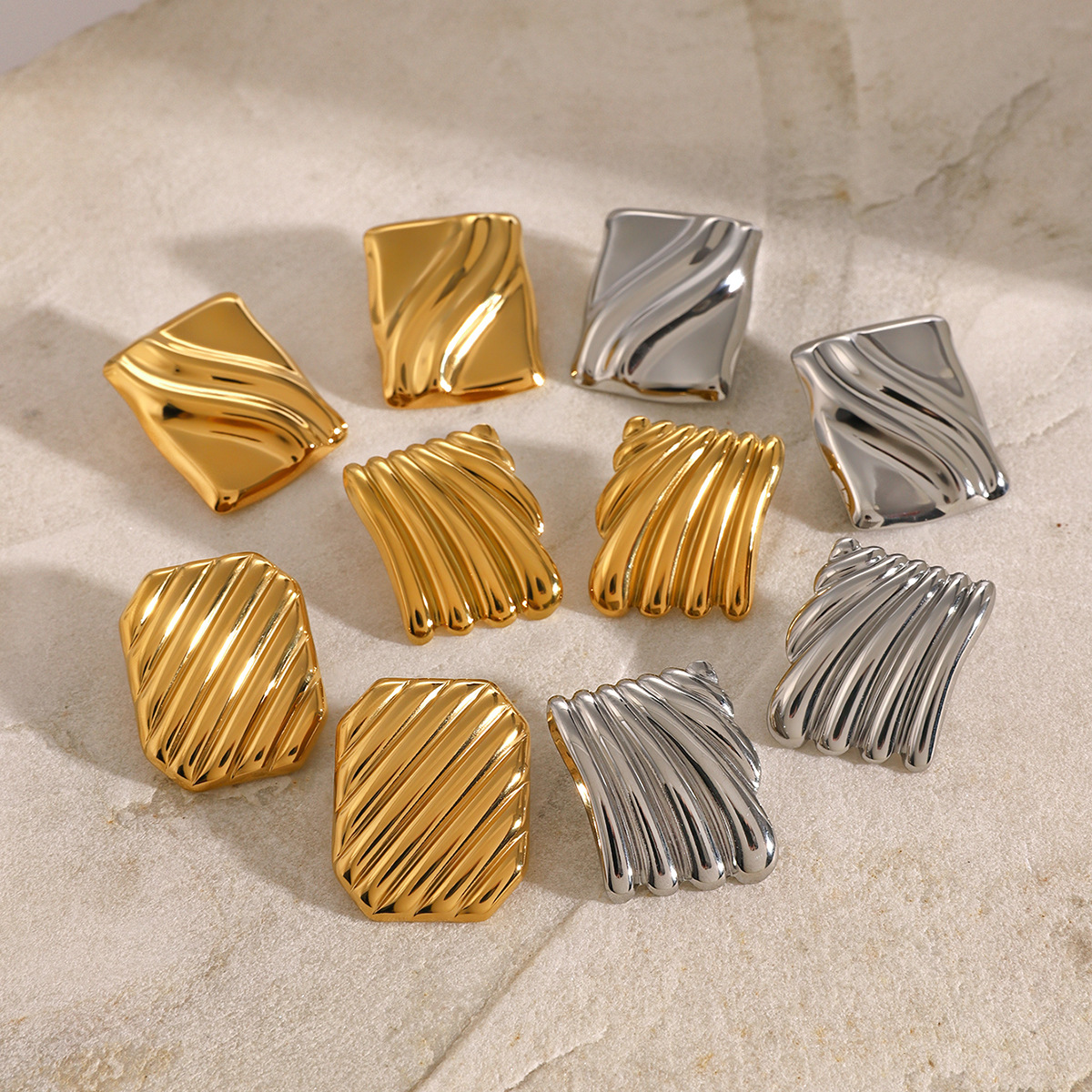 Irregular Ear Studs Pleated Square Wave Texture Earrings