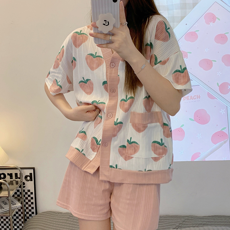 Simple Short-sleeved Honey Printed Peach Home Wear