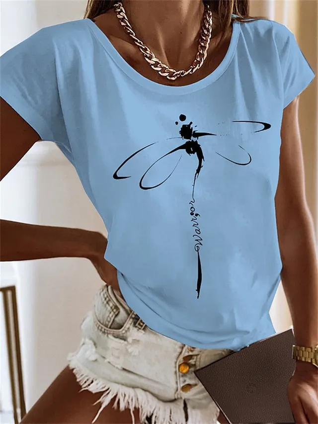 Women's Short sleeved T shirt Bamboo Dragonfly 3D Printing Pattern 2 4Xl - Shop at LoveMi