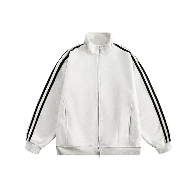Women's American style Retro Sports Three bar Cardigan Sweater White And Gray - Shop at LoveMi