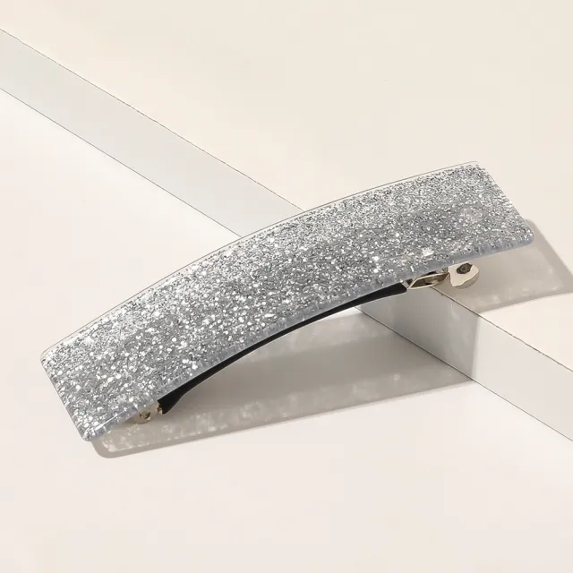 Square Grip Acetate Acrylic Spring Clip Hair Accessory Silver Pink Silver - Shop at LoveMi