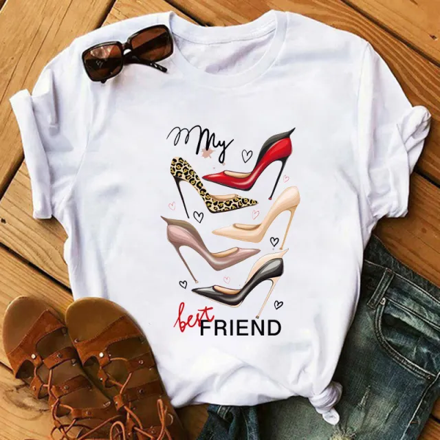 Women's High Heels Pattern Cute Loose Top T shirt 5333 M - Shop at LoveMi
