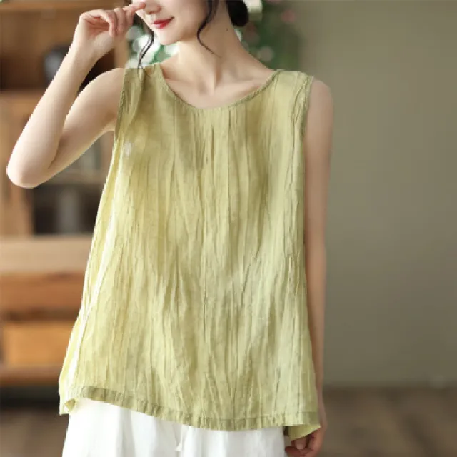Cotton And Linen Art Solid Color Loose fitting Versatile Top Camisole For Women Grass Green - Shop at LoveMi
