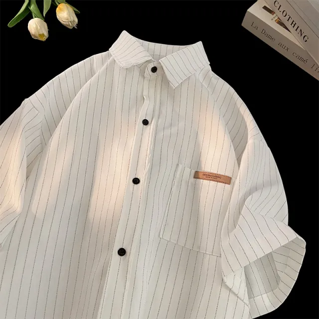 High grade Striped Shirt Casual Loose Thin Coat White - Shop at LoveMi