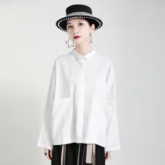 Dark Style Special-interest Design Front And Back Open Button Shirt Loose Long Sleeve Top - White - View 1
