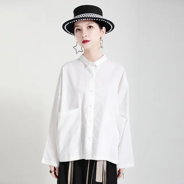 Dark Style Special interest Design Front And Back Open Button Shirt Loose Long Sleeve Top White - Shop at LoveMi