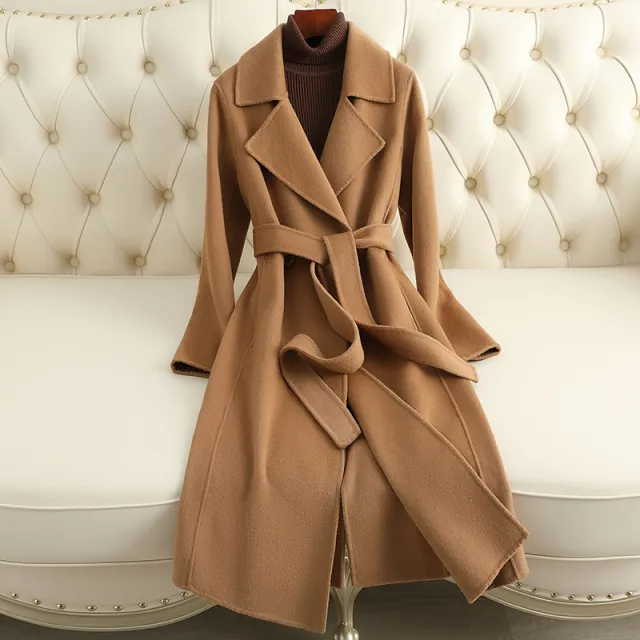 Cashmere Coat Slim Fit Thin Over The Knee Woolen Coat Camel - Shop at LoveMi