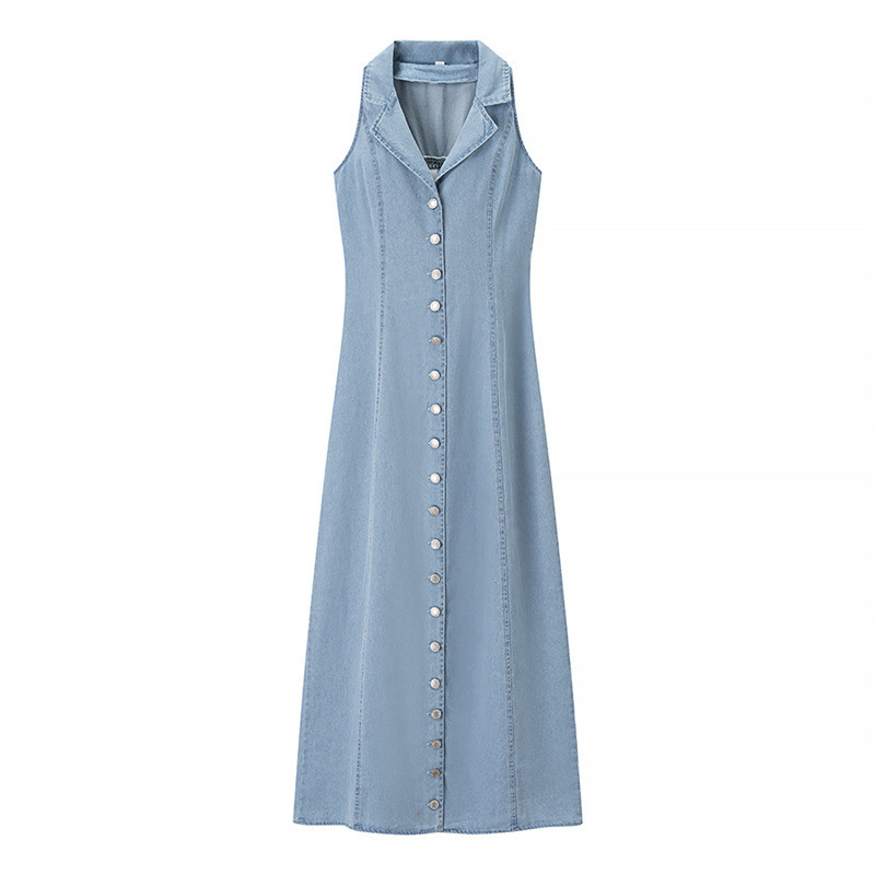 European And American Style Halter Waist-tight French Tea Break Button Denim Long Skirts