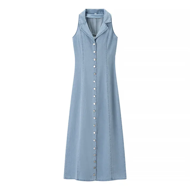 European And American Style Halter Waist tight French Tea Break Button Denim Long Skirts - Shop at LoveMi