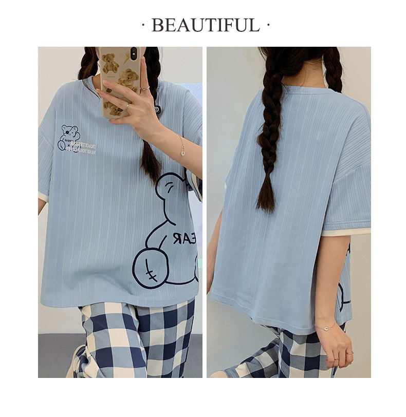 Summer Pajamas Women's Short-sleeved Trousers Round Neck Cotton Homewear Cartoon Suit