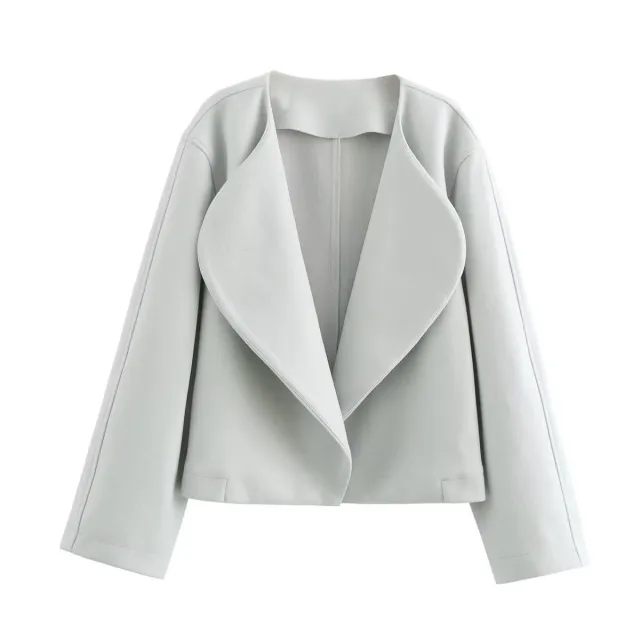 European And American Leisure Autumn And Winter Solid Color Lapel Double sided Woolen Cardigan Coat Gray - Shop at LoveMi