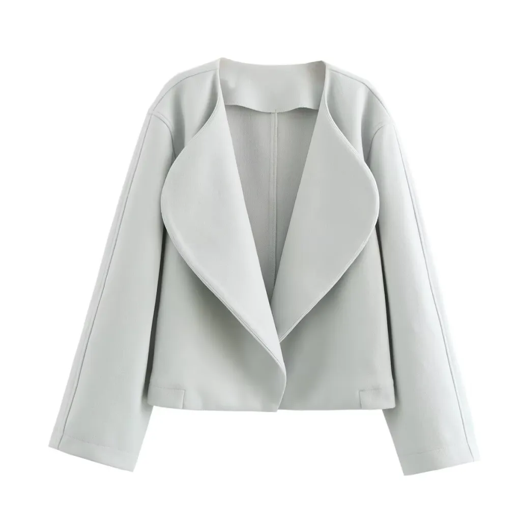 European And American Leisure Autumn And Winter Solid Color Lapel Double-sided Woolen Cardigan Coat - Gray