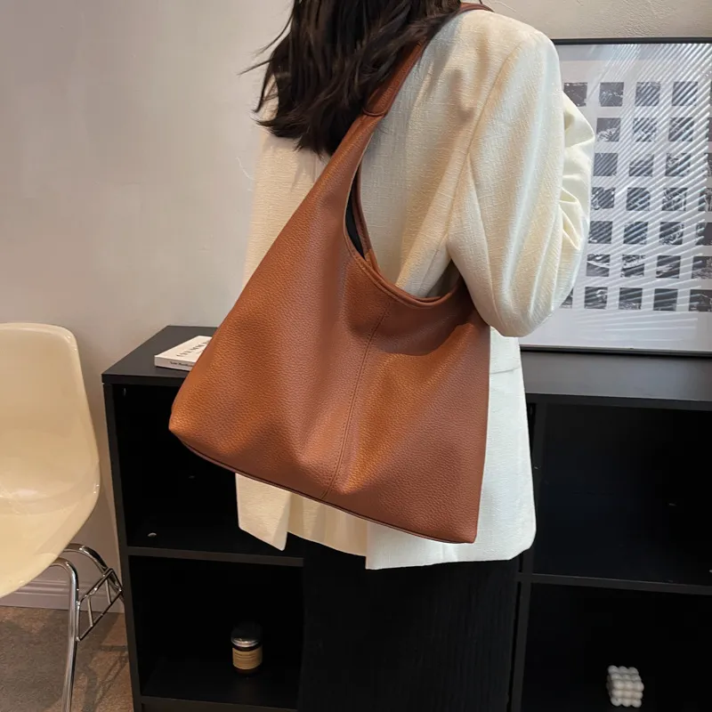 Women's Soft Leather Underarm Son Mother Shoulder Bag - Brown