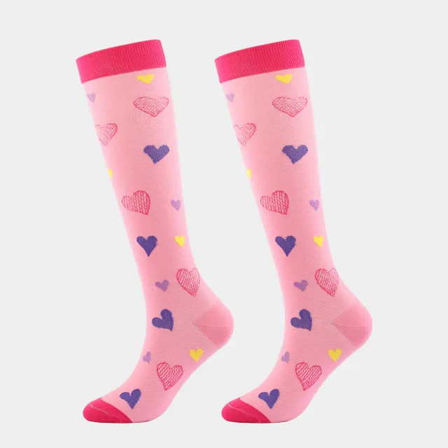 Stretch Leg Fitness Compression Stockings Hearts On Pink Background - Shop at LoveMi