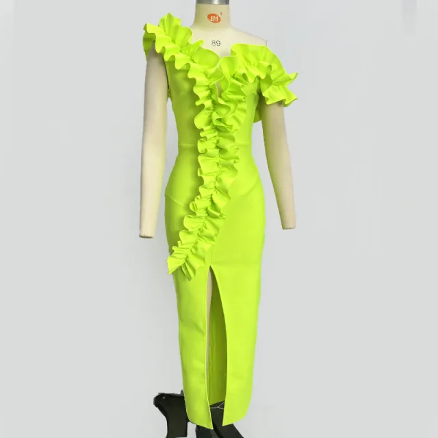 Multi color One shoulder Ruched Sexy Bandage Dress For Socialites Yellow - Shop at LoveMi