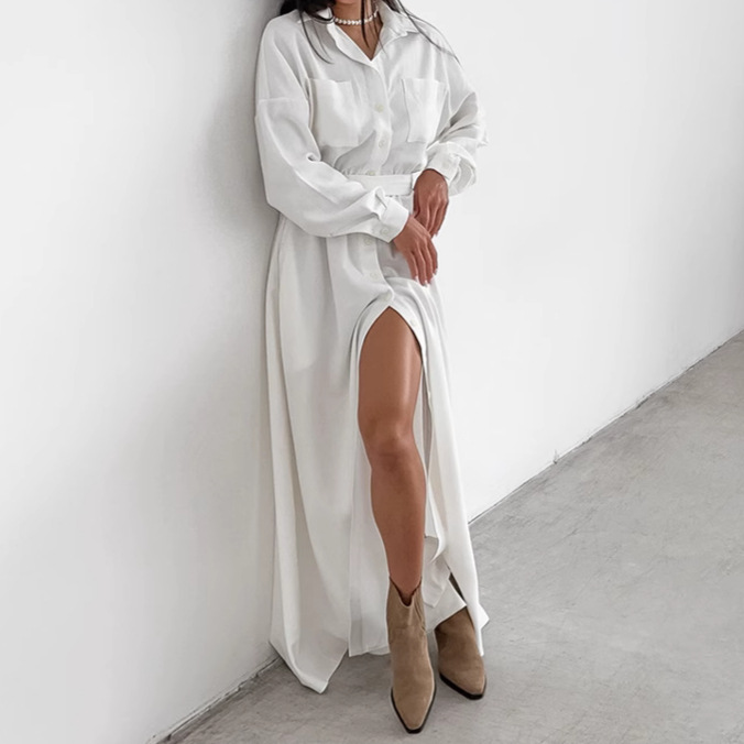 Autumn And Winter Elegant French Lapel Shirt Dress