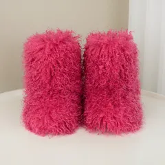 Flat Heel High-top Warm Winter Fur Boots - Red - View 1