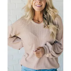 Round Neck Plus Size Loose Pullover Casual Top - Khaki - View 1