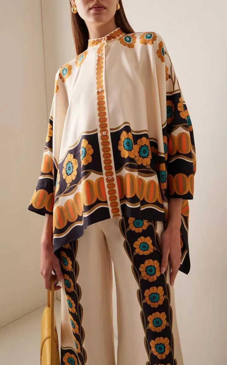 Fashion Women's Stand Collar Irregular Top Trousers Suit - Yellow