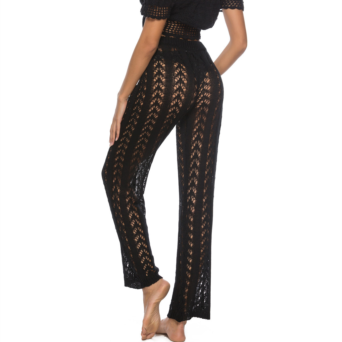 Womens Hollowed-Out Loose Wide-Leg Pants
