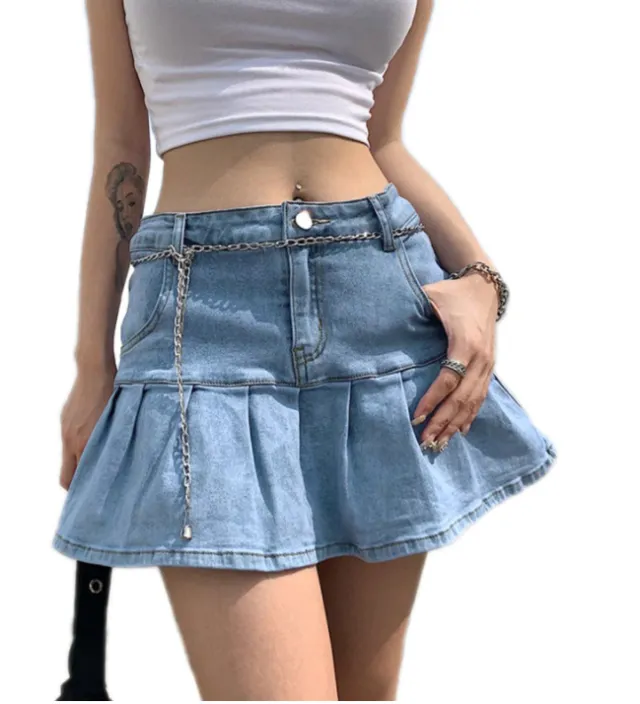 New Youth Ladies Safety Stretch Denim Skirt Light Blue - Shop at LoveMi
