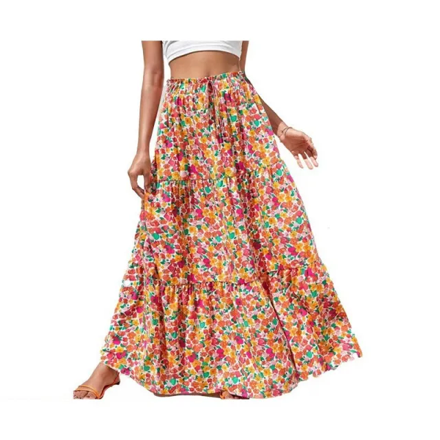 Flower Print Elastic Waist Skirt Color 3Xl - Shop at LoveMi