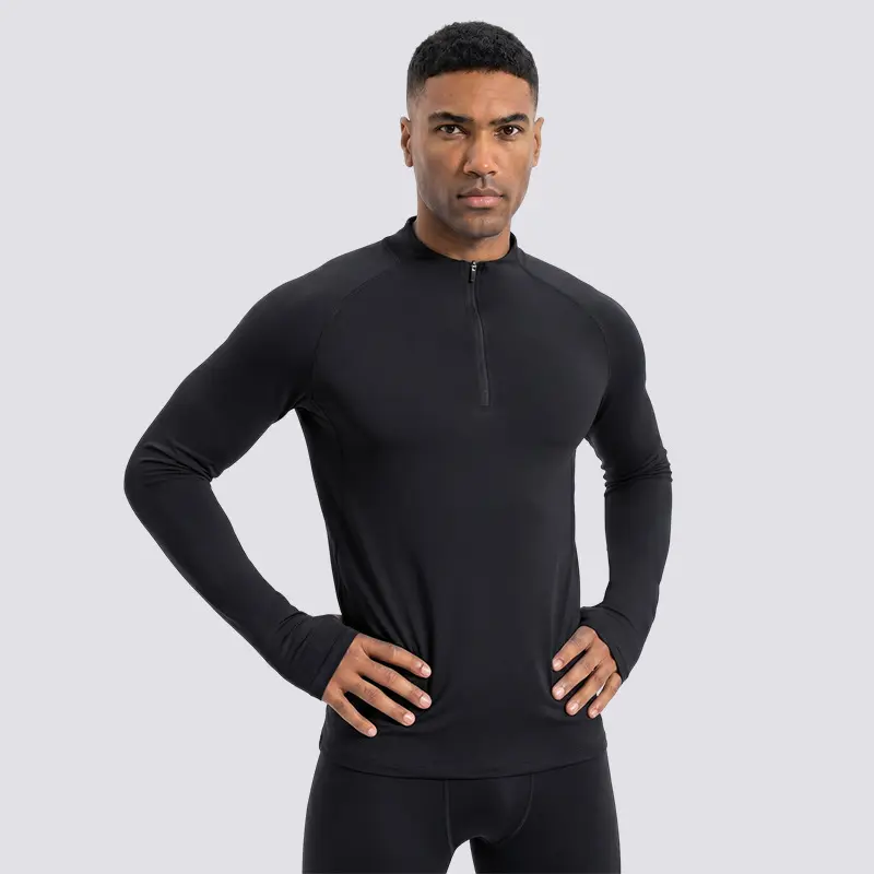 Quick-drying Mens Half-zip Long-sleeve Sports T-shirt