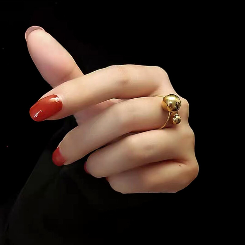 Light Luxury Gold Steel Irregular Two-ball Titanium Steel Ring