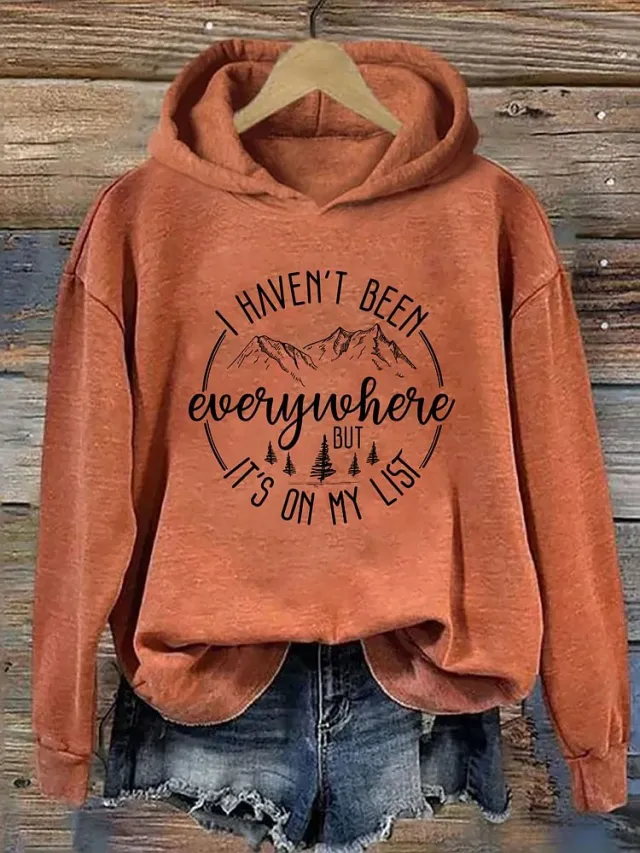 Hooded Coat Sweatshirt Printed Casual All matching Women's Wear Top Orange - Shop at LoveMi