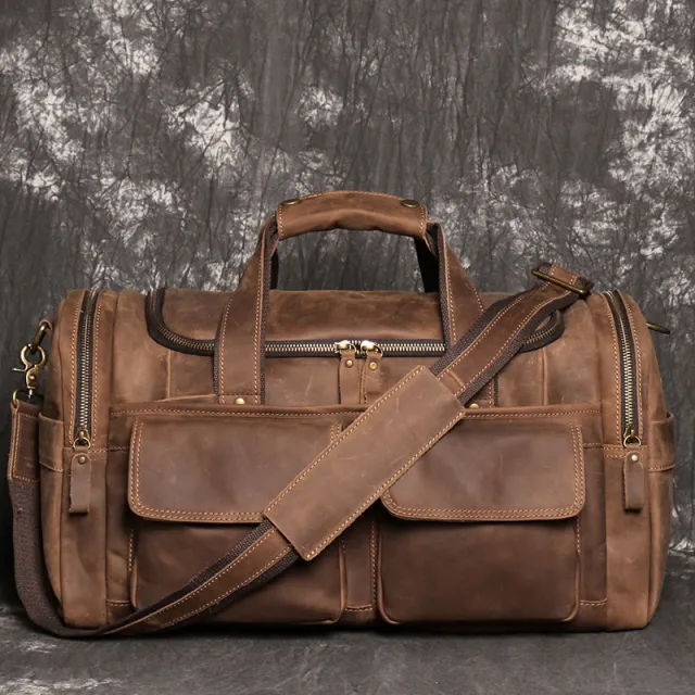 Crazy Horse Leather Hand Luggage Bag Genuine Leather Brown - Shop at LoveMi