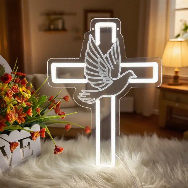 Led Neon Light Luminous Peace Dove Cross
